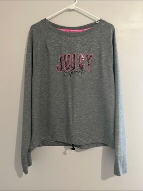 Juicy Couture Sport Gray Pullover with Pink Logo XL thumb holes cinch
